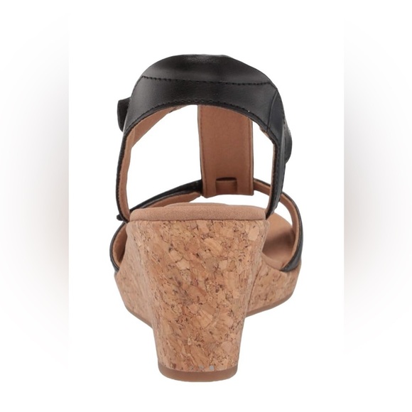 Rockport Blanca T Strap Black Leather‎ Wedge Sandal Size 10.5 - Picture 3 of 12